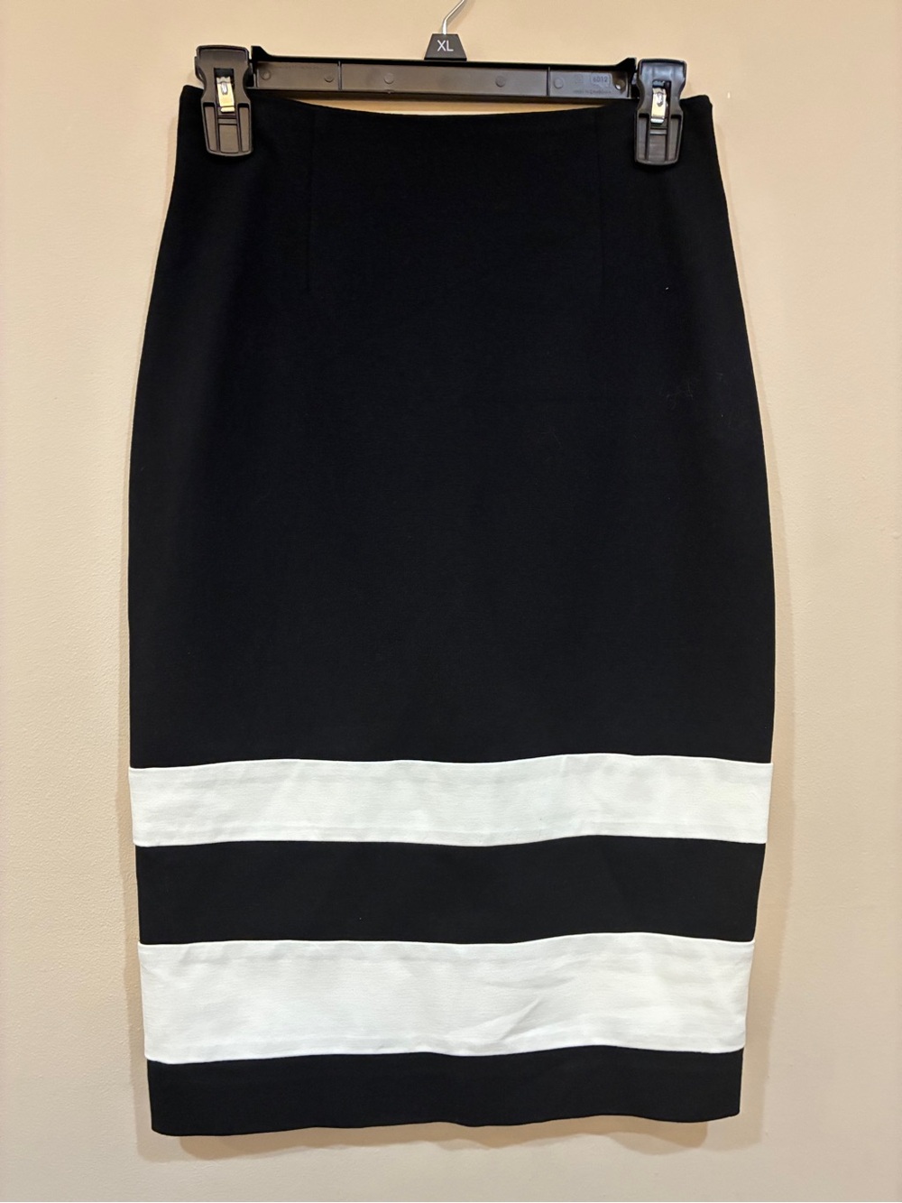 Amanda & Chelsea Black Pencil Skirt with White Stripes